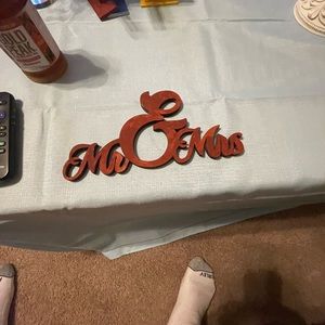 New wooden 24and a half inch painted signs says mr and mrs.on it